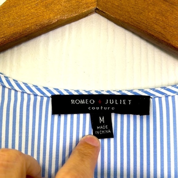 Romeo + Juliet - Flamingo Blue & White Stripe Ruffle Criss Cross Midi Dress Med - Picture 12 of 13